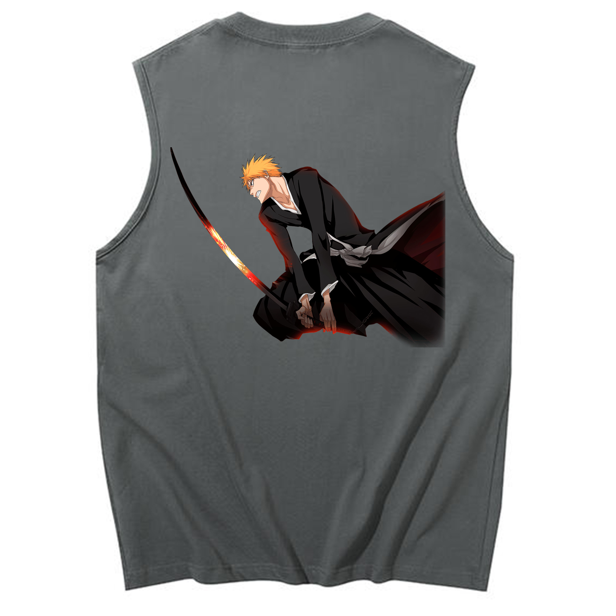 （画像用） ブリーチ 黒崎一護（くろさき いちご）BLEACH Kurosaki Ichigo コットン100％タンクトップ（背面プリント）